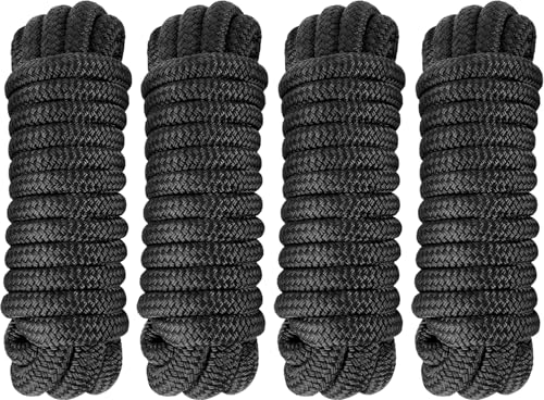 PACTHSD 5/8" x 25ft Double Braided Nylon Dock Lines Pack of 4, Marine-Grade Mooring Rope for Boats