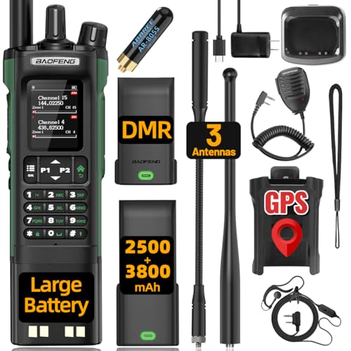 Baofeng DM-32UV Long Range Handheld Ham Radio with GPS, NOAA Weather, 3800mAh Battery - Green