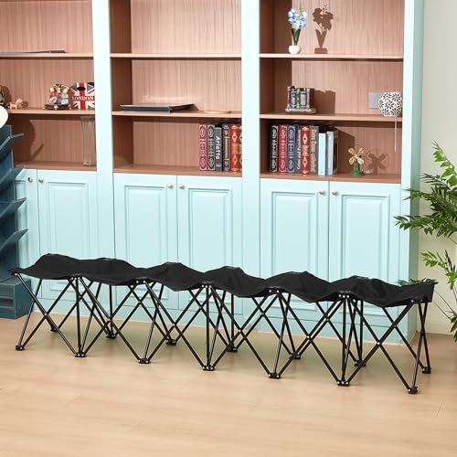 GlikCeil 6 Seats Portable Black Folding Soccer Team Bench for Sports