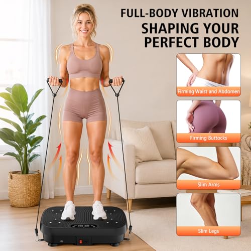 Matte Black Vibration Plate for Lymphatic Drainage & Full-Body Workout - 130 Levels Bluetooth