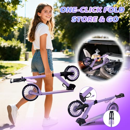 Kids & Adults Kick Scooter with 8-Inch Wheels, Adjustable & Foldable - Purple