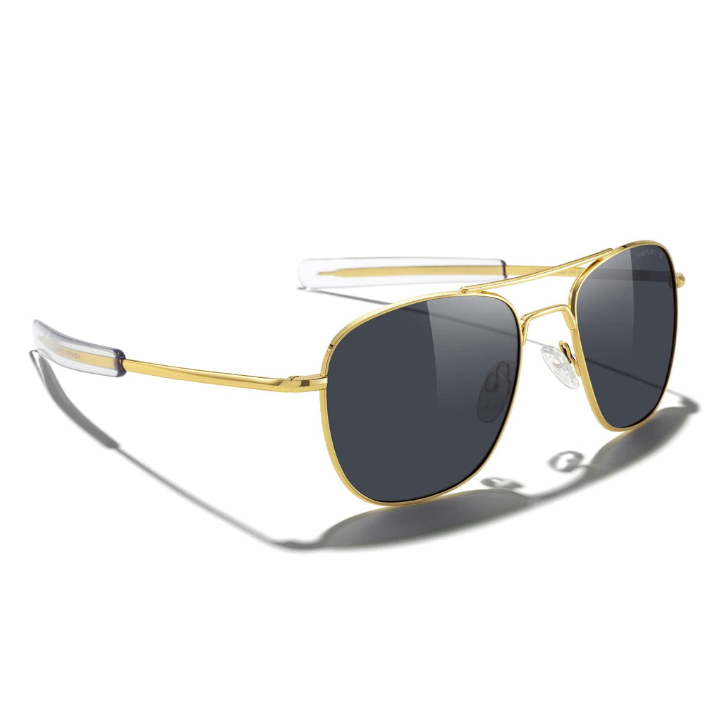 MERRY'S Classic Square Aviator Military Polarized Sunglasses for Men or Women S8636