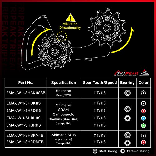 Ceramic Hybrid Bearing Jockey Wheel Pulley Set for 10/11 Speed Road MTB