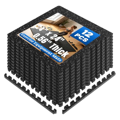 Dalmbox 24x24-Inch Thick Rubber Top Interlocking Gym Floor Tiles, 0.56"