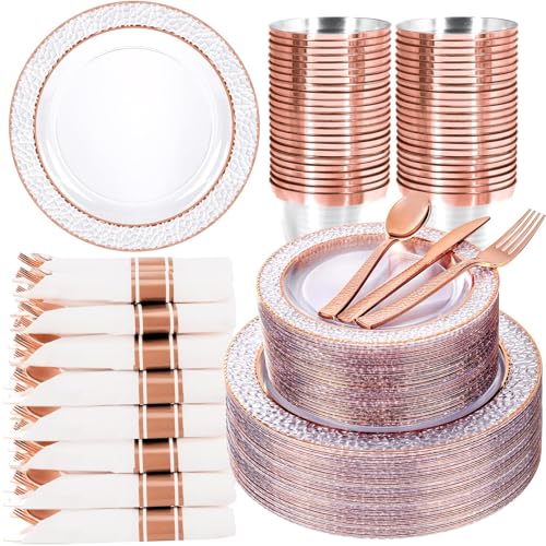 Ciaell 350 Piece Rose Gold Plastic Plates Party Set for Weddings & Events