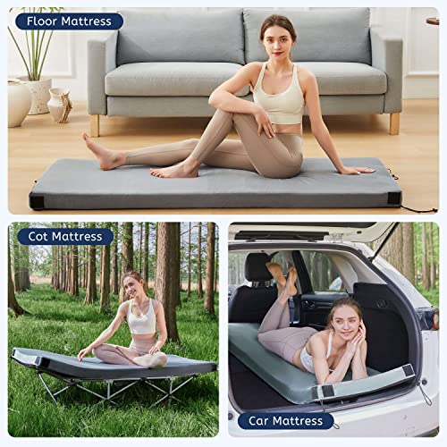 HomeMate Memory Foam Camping Mattress Pad - Grey, Single, 75x30x3 Inch Portable Bed