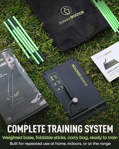 Golf Swing Plane Trainer with Adjustable Alignment Stick and Stable Metal Base