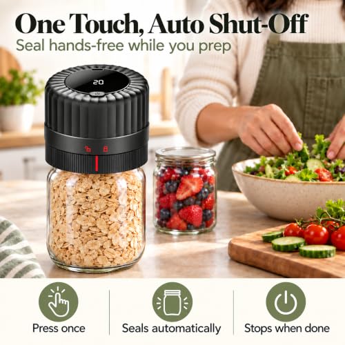 Electric Mason Jar Vacuum Sealer Kit for Food Storage - Black with 10 Lids