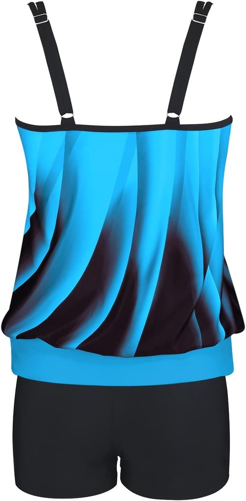 B2prity Tankini Swimsuit - Tummy Control Blouson Two-Piece Bathing Suit for Women | High Waist Boy Shorts