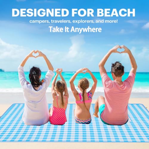 Extra Large Waterproof Picnic Blanket 80x80 Inch for Beach Camping Hiking Blue