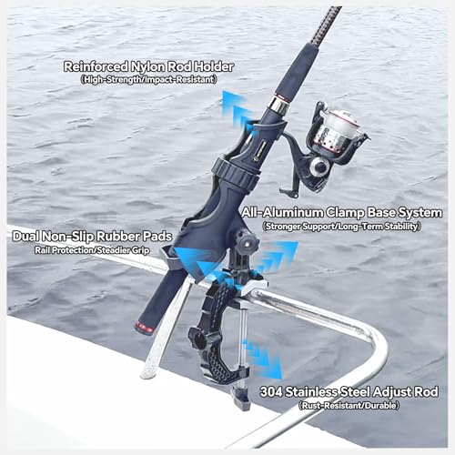 4 Pack Fishing Rod Holders with Aluminum Alloy Base & One-Click Lock System - Fits Round & Square Tubes 0.59-4.53 Inches