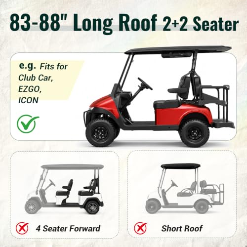 4 Seater Golf Cart Enclosure 83-88" Extended Roof Khaki Rain Cover with Side Mirror Opening