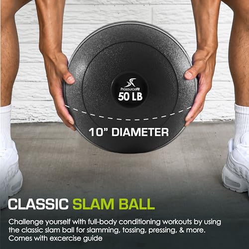 ProsourceFit Slam Medicine Ball 50 lbs - Dead Weight Tread Grip for Strength & Conditioning