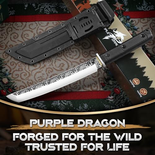 Purple Dragon 9.2 Inch Japanese Survival Fixed Blade Knife with Sheath