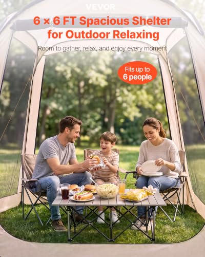 Beige VEVOR 6x6.7 ft Pop-Up Screen House Tent for Outdoor Gatherings