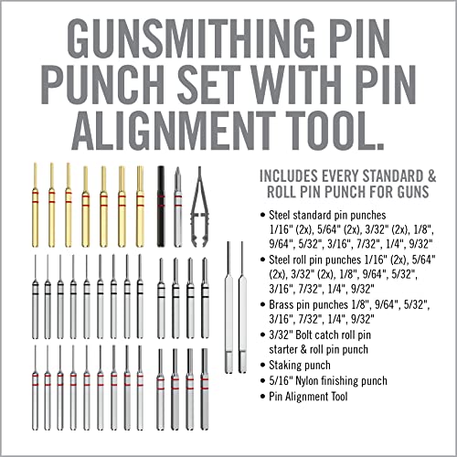 Gunsmith Punch Set with Roll Pin, Flat Tip, Brass & Auxiliary Tools - 37 Pieces