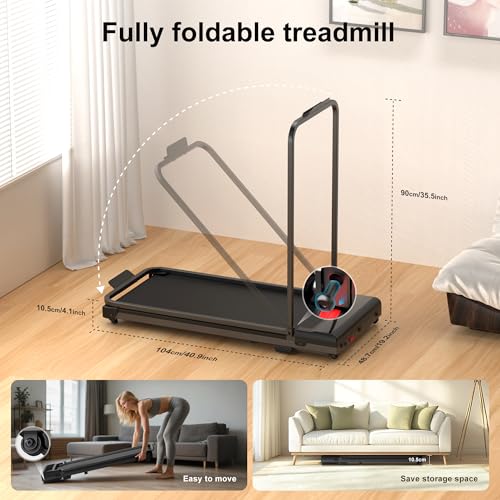 Black Foldable Under-Desk Treadmill for Home Office Exercise - Compact Walking Pad
