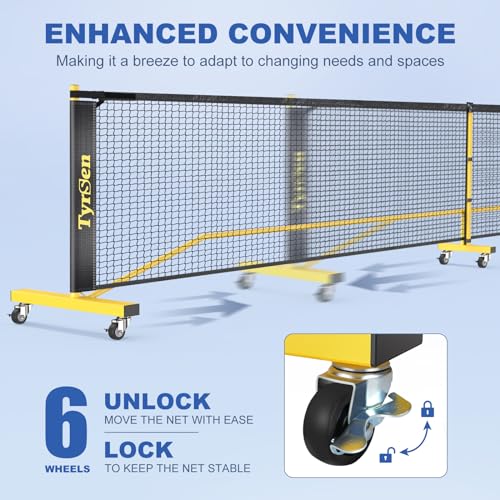TYRSEN Wooden Pickleball Paddles Set with Net, 22ft On Wheels, 4 Paddles & 6 Balls