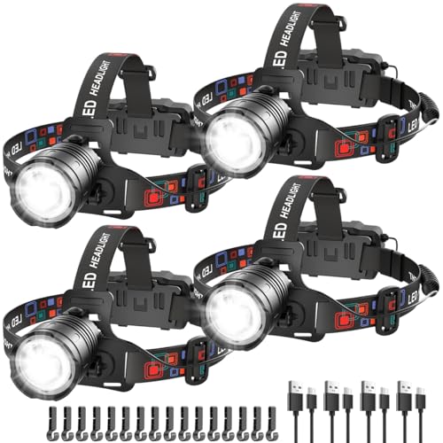UUYEE Rechargeable Headlamp 3000L Super Bright LED Head Light - 4 Pack