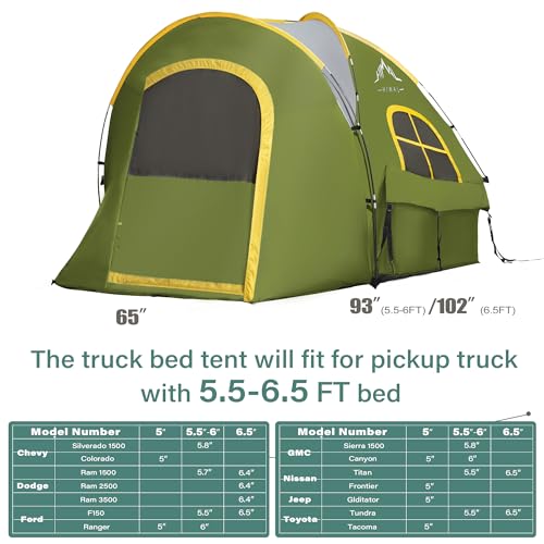 GoHimal Green Pickup Truck Bed Tent 5.5-6.0FT for Camping & Outdoors