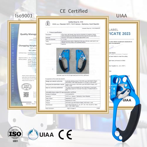 Blue NewDoar UIAA & CE Certified Climbing Hand Ascender Rope Clamp for 8-13mm Rope