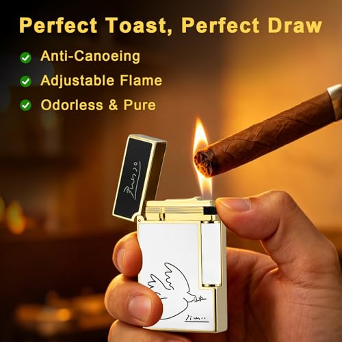 JTDunant White Gold Brass Lighter with Peace Dove & Crisp Ping Sound