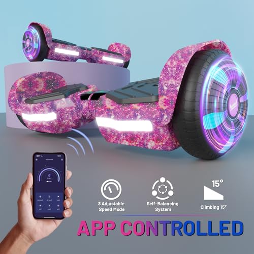 SIMATE Galaxy Purple Self-Balancing Electric Scooter with Bluetooth & LED Lights