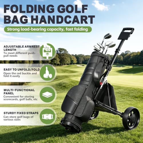 Lightweight 2-Wheel Golf Push Cart with Adjustable Handle and Cooler Bag
