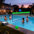 KOOHYIA 15-32ft Adjustable Pool Volleyball Net Set with LED Solar Lights, Portable Water Game
