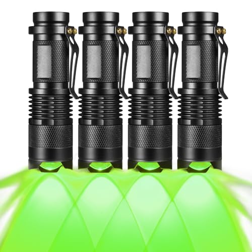 4 Pack Green LED Flashlights 150 Yard Night Observation Torch - Single Mode