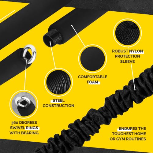 Yellow & Black Resistance Bands Set with Handles, Bar, Ankle & Door Anchor - 180LB
