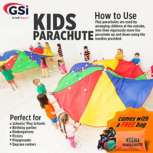 Kids Rainbow Parachute 24 Feet for School & Gym Class - Bright Multicolor Play Equipment