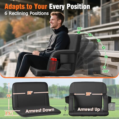 Heated Stadium Seats for Bleachers 2-Pack - 25 Inch Wide USB Heating, Black Variation