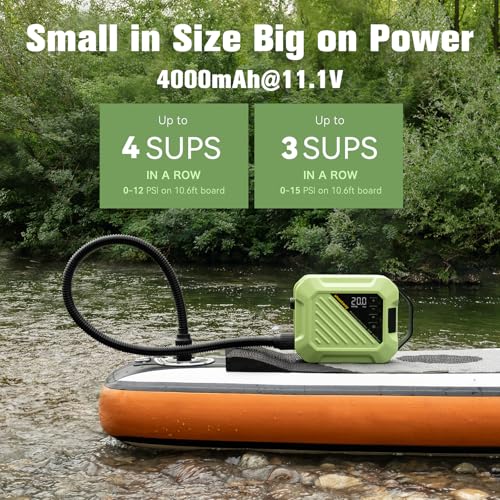 Anoutway Green Electric Paddle Board Pump High Pressure Auto-Off Rechargeable