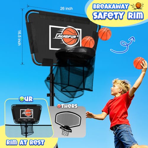 Black Metal Trampoline Basketball Hoop with Soft Balls & Pump - Durable & Safe