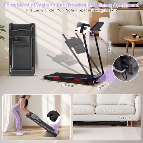 Compact Walking Pad Treadmill with Handle Bar & Incline for Home Exercise