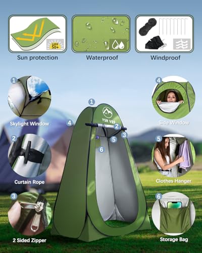 Portable Camping Toilet with Privacy Tent & Liquid Waste Gel - Black & Green