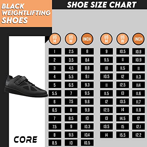 CORE Weightlifting Shoes - Squat & Powerlifting Shoes for Men Women 12.5 Women / 11 Men Black