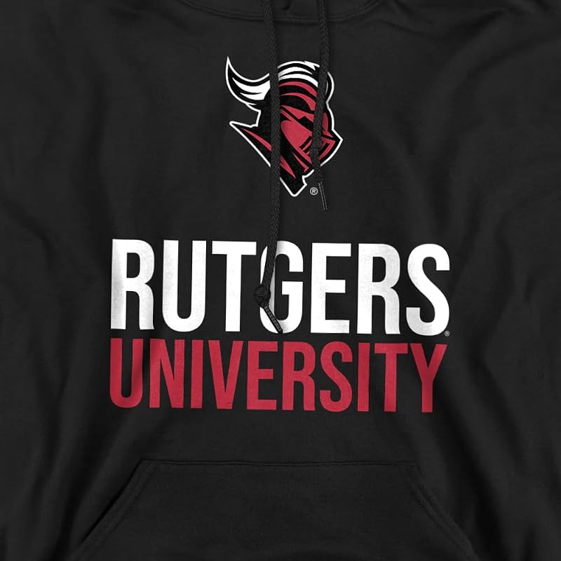 Rutgers University Official Stacked Hoodie, Unisex Adult Pullover - Black, Large