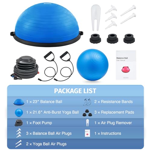 Blue Balance Ball with 55cm Yoga Ball, Resistance Bands & Pump – 23 Inch