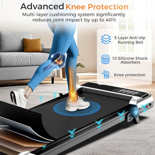 Foldable Under Desk Treadmill with 8% Incline and Remote Control - Portable Home Exercise Machine