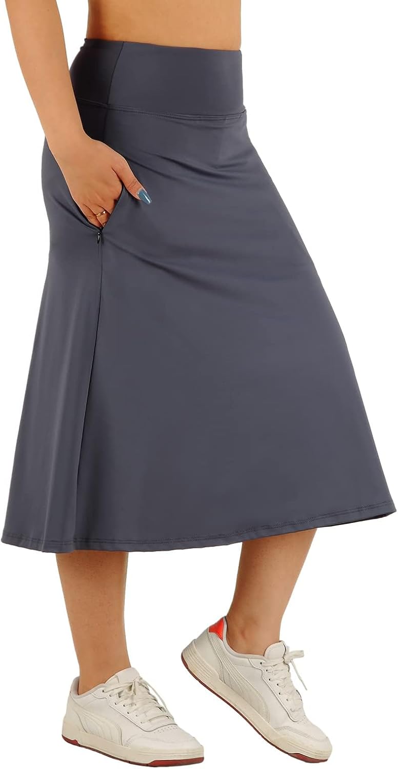 Skiennix Women's Modest Knee-Length Skorts - Athletic Midi Running Skirt in Stylish Design