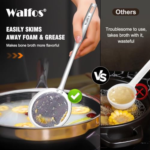 Walfos Stainless Steel Fat Skimmer Spoon Set - 3 Sizes for Cooking and Fat Removal