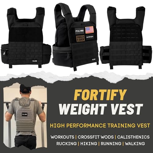 Black Polyfit Fortify Weighted Vest for Men & Women - Adjustable Workout Vest