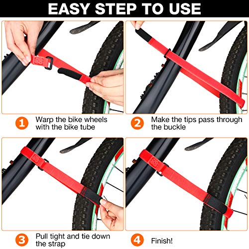 12 Pcs Bike Rack Straps 23.6 Inch Adjustable Bicycle Cinch Straps for Transport - Black, Purple, Red