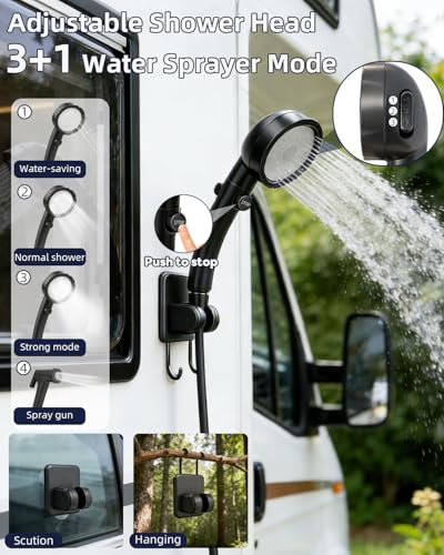 Portable Shower with Heater for Camping - Black, 6.6-Gallon Foldable Bucket & 3 Spray Modes