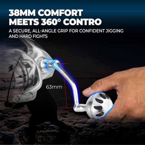 GOMEXUS Power Handle for Shimano Spinning Reels 63mm Silver Blue - Replacement Crank