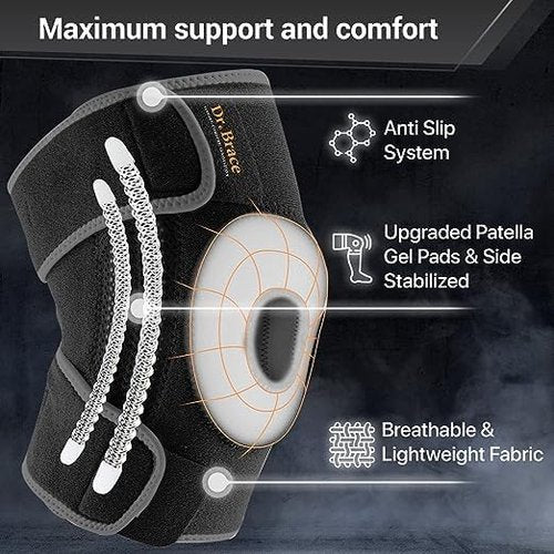Dr. Brace Elite Knee Brace - Maximum Pain Support with Side Stabilizers & Gel Pads | Large Mercury