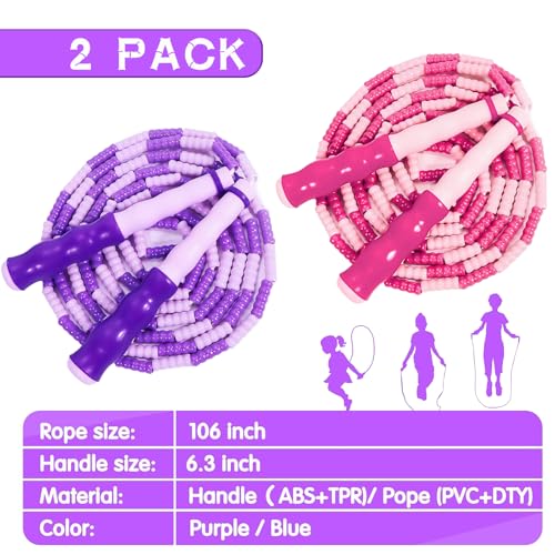 Kids Beaded Jump Rope Adjustable Tangle-Free Segmented Skipping Rope - Pink & Purple