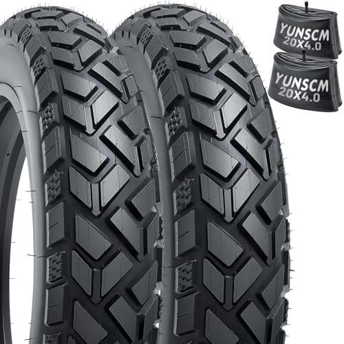 YunSCM Heavy Duty 20x4.0 Fat E-Bike Tires + 2 Tubes, Black, All-Terrain